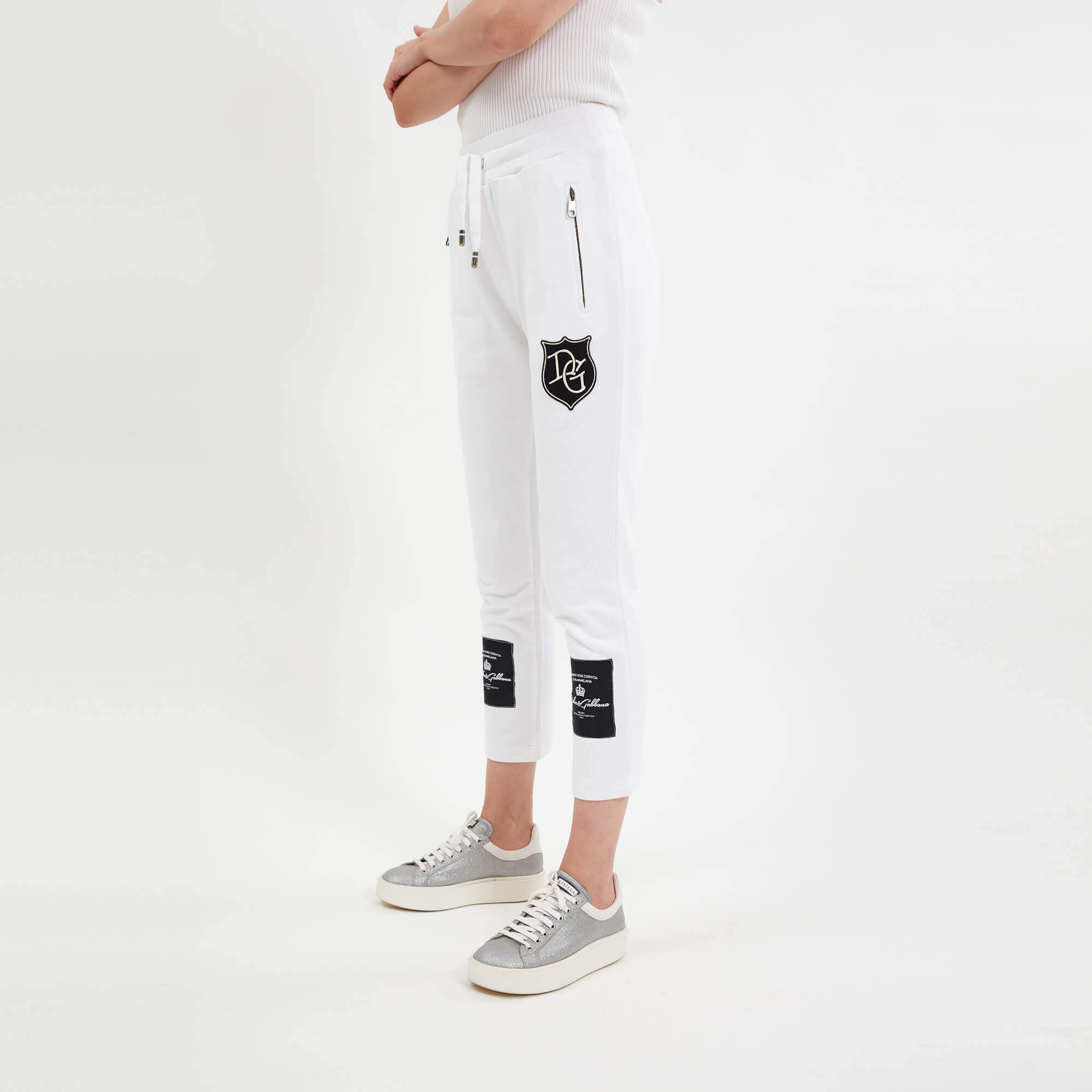 Dolce&Gabbana - White Cotton Logo Patchwork Track Pants